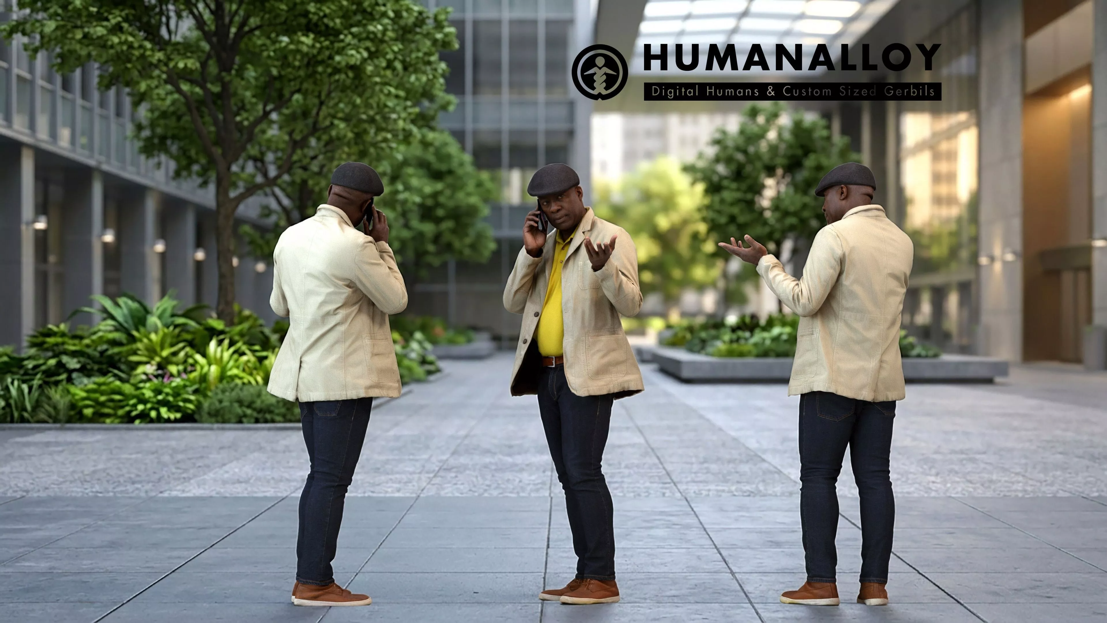 Adult Black male calling outdoors in casual summer attire 3D model