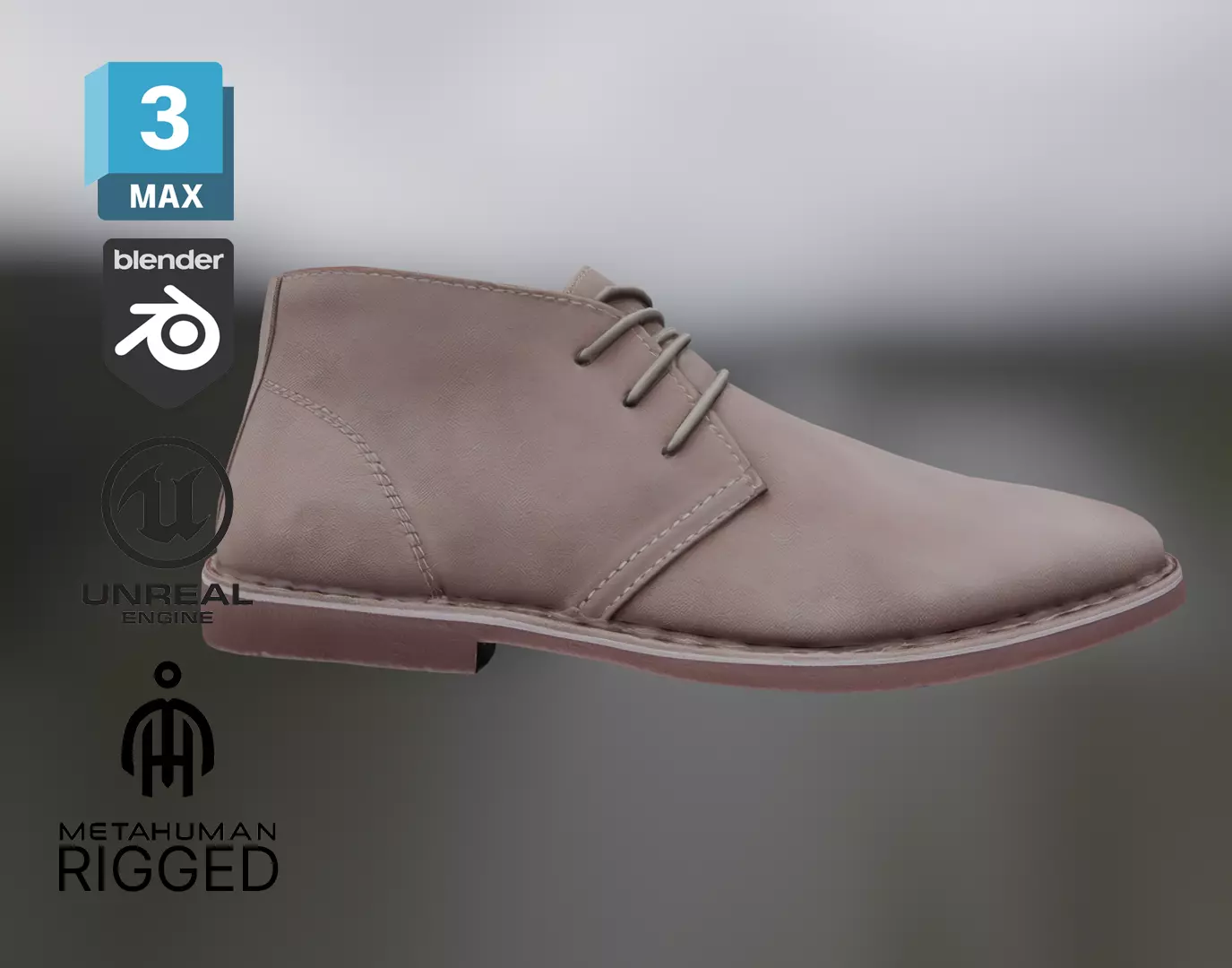 Desert Boots - 63 - Rigged - Metahuman - Parametric outfit Low-poly 3D model