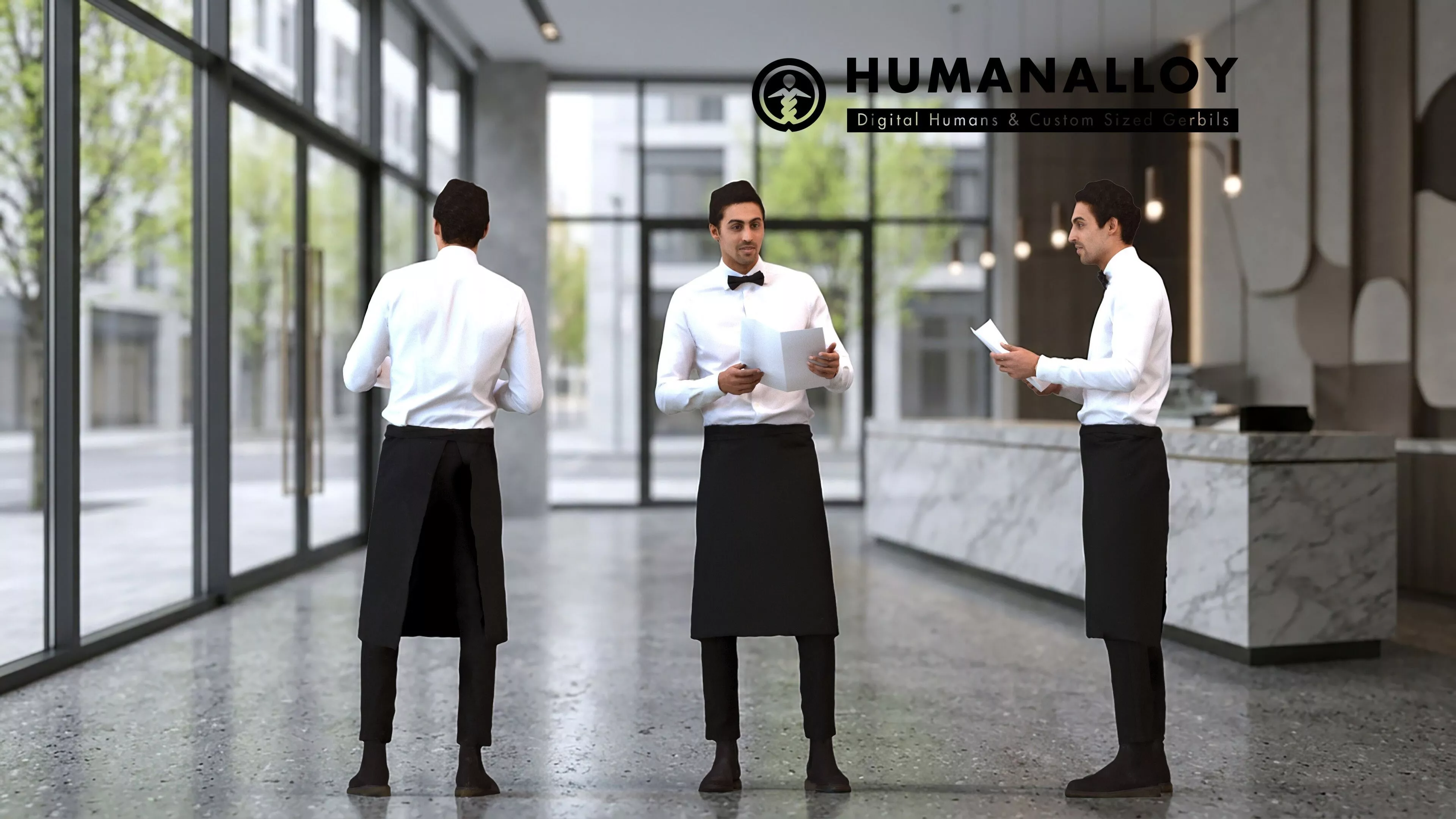 Adult Middle Eastern male waiting in hospitality setting 3D model