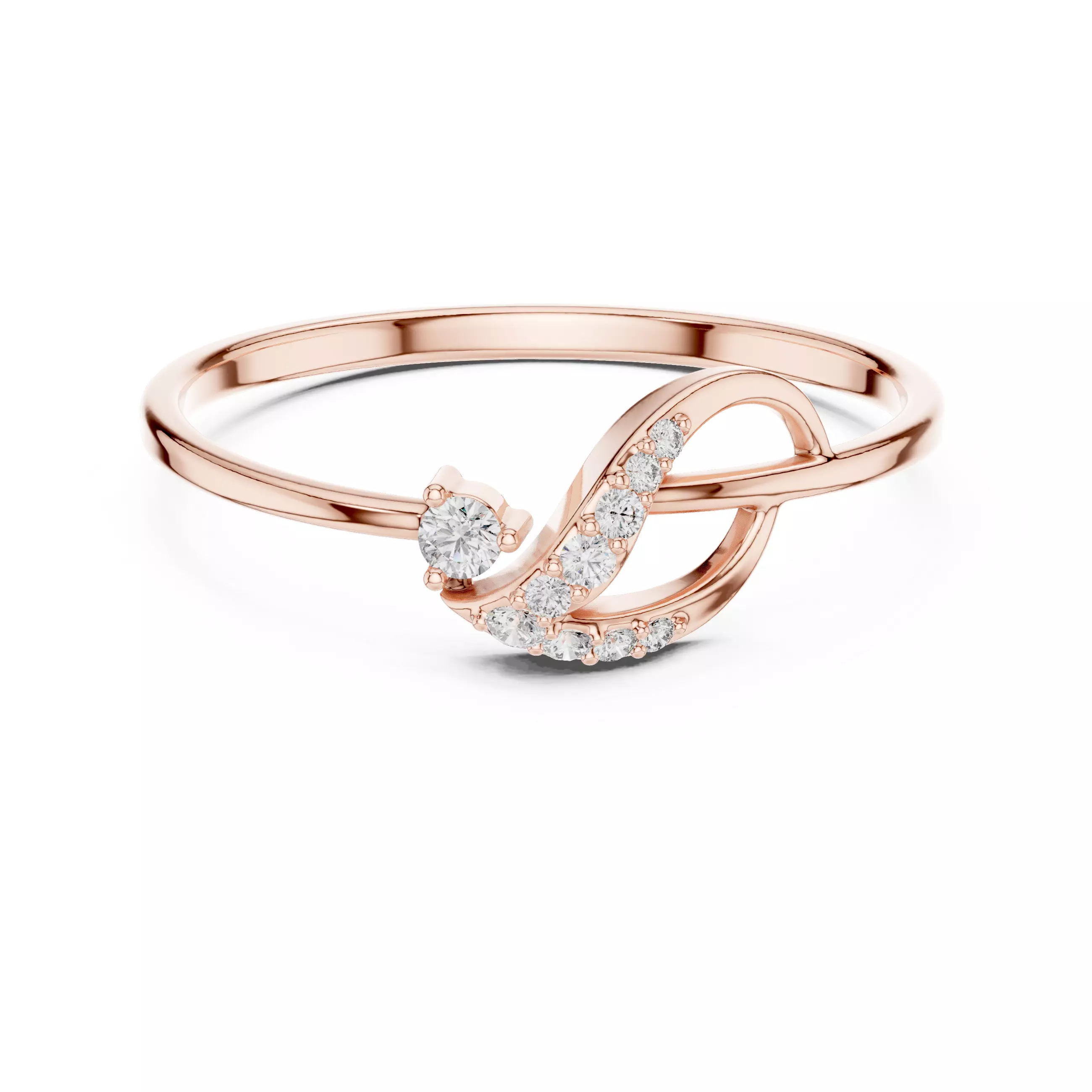 Asymmetrical Leaf Swirl Diamond Ring 3D print model