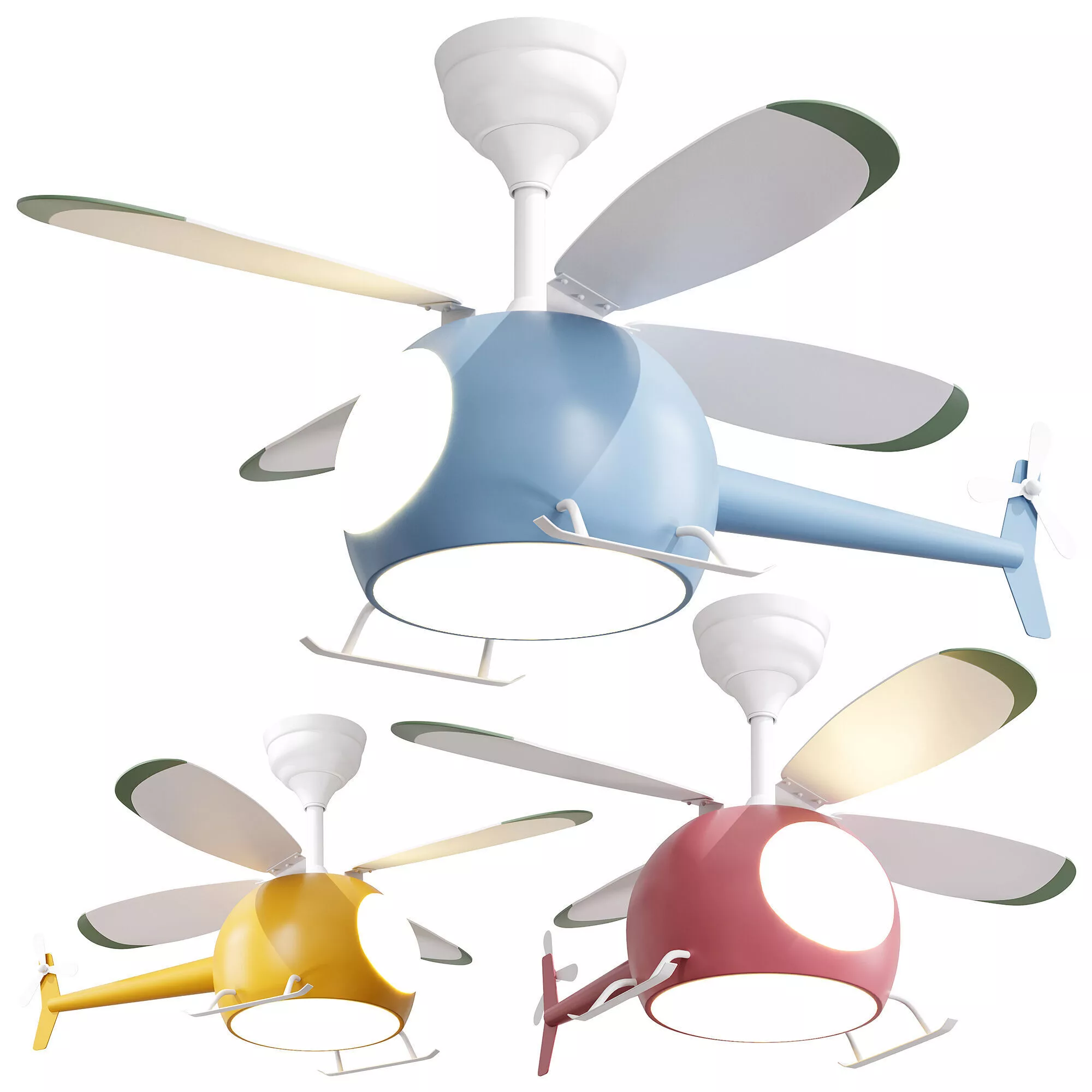 Creative Cartoon Airplane Ceiling Fans with LED Lights Low-poly 3D model