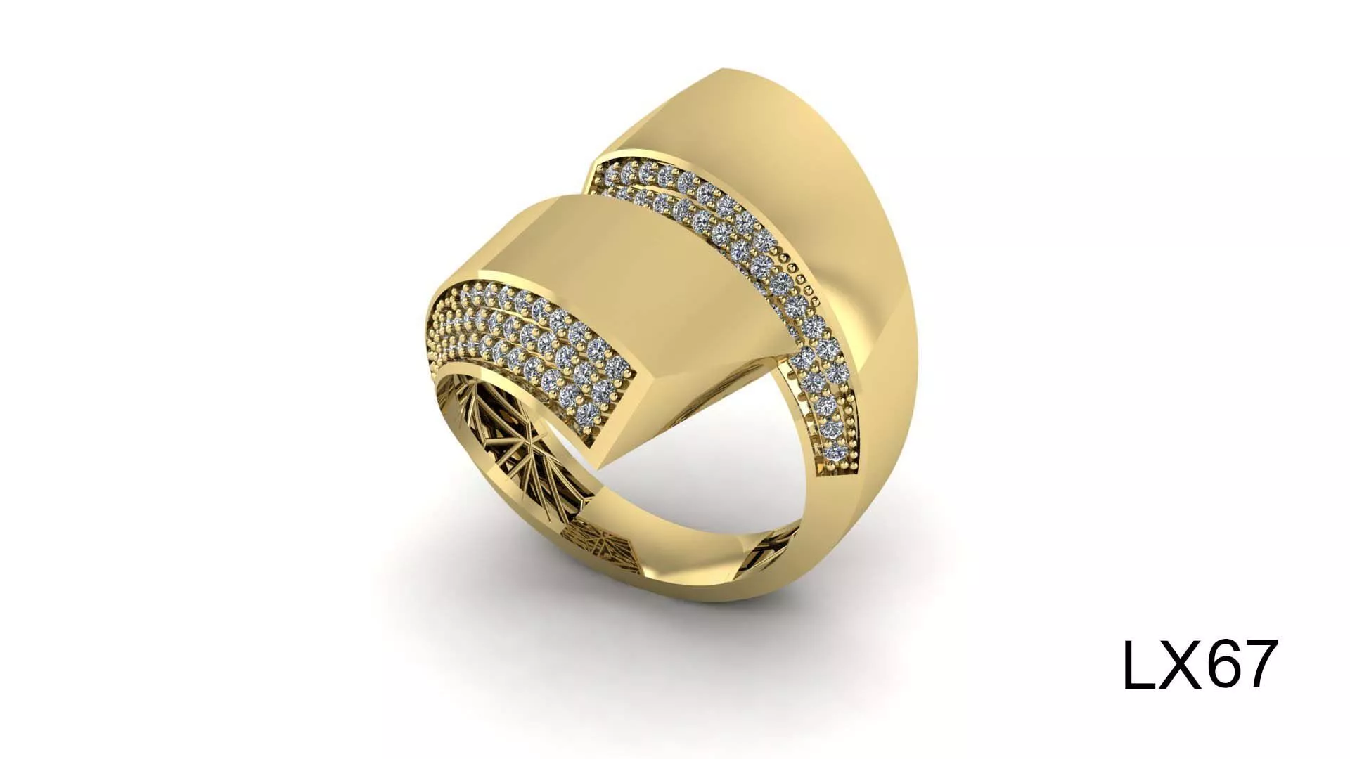 Sculptural Crossover Pave Ring 3D print model