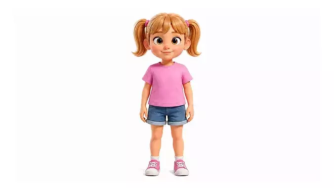 Cute Stylized Cartoon Girl Character 1 Rigged Animated