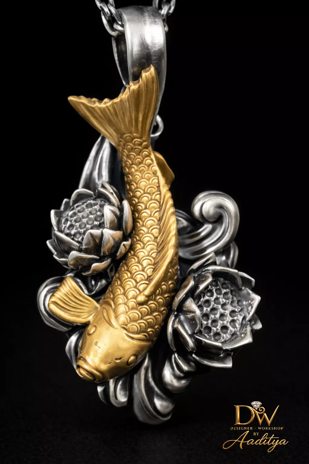 Japanese Gold Koi Fish Lotus Pendant 3D print model