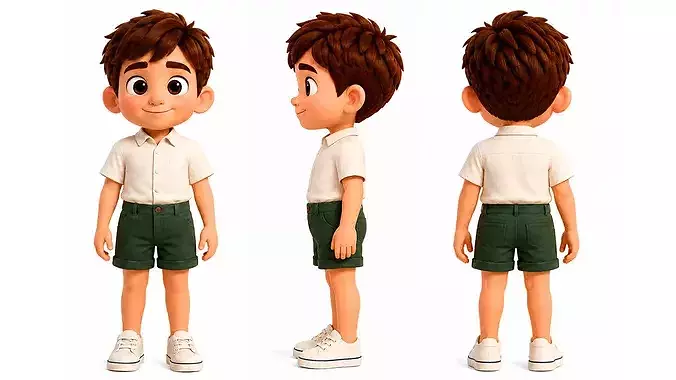 Stylized Cartoon Boy Little Kid Character Rigged And Animated