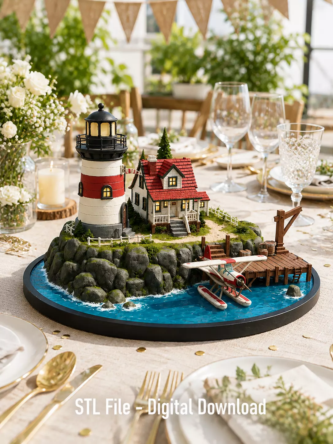 Coastal Lighthouse Island Diorama STL File for 3D Print 3D print model