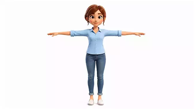 Stylized Cartoon Female Character Rigged Animated Teacher