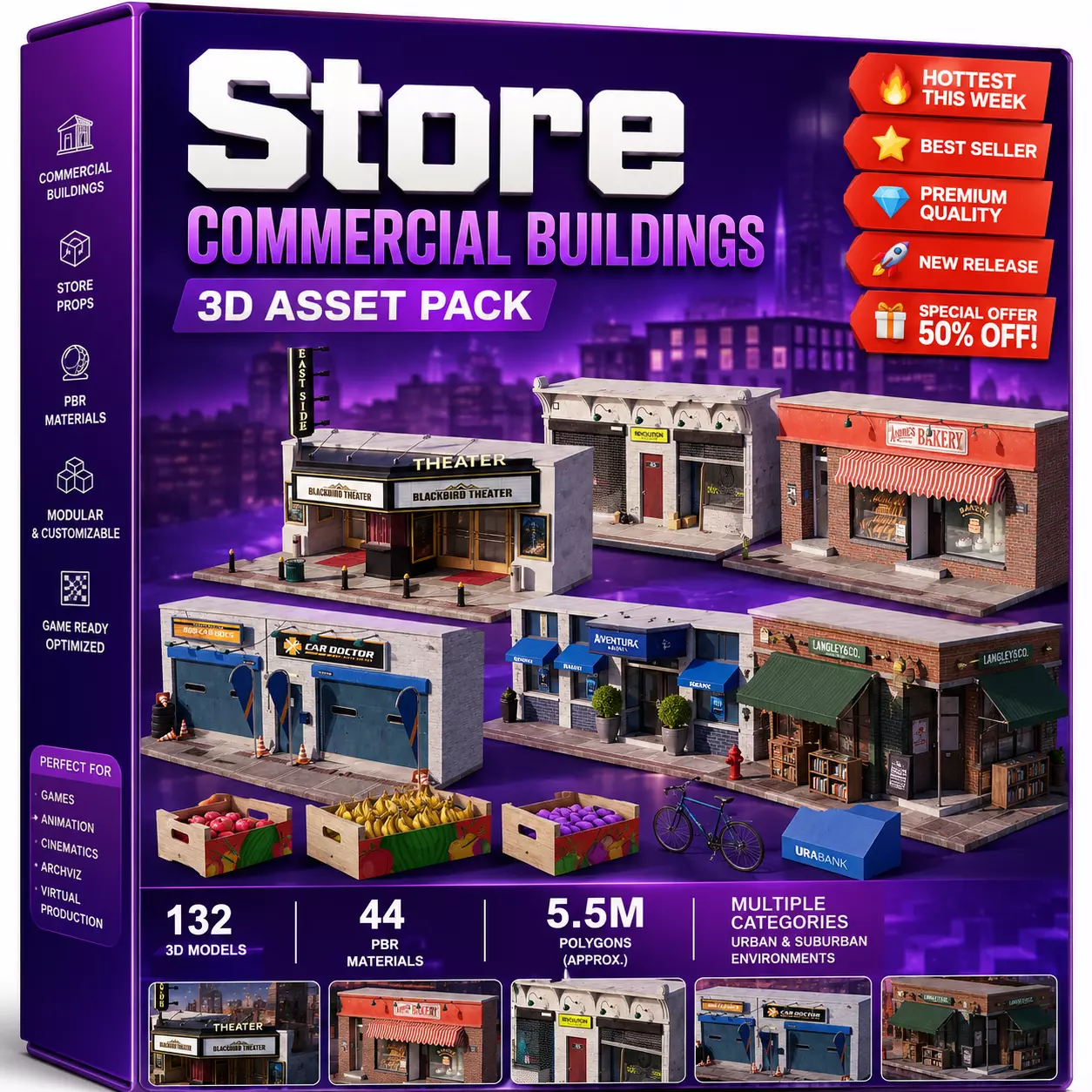 Store Commercial Buildings 3D Asset Pack Low-poly 3D model