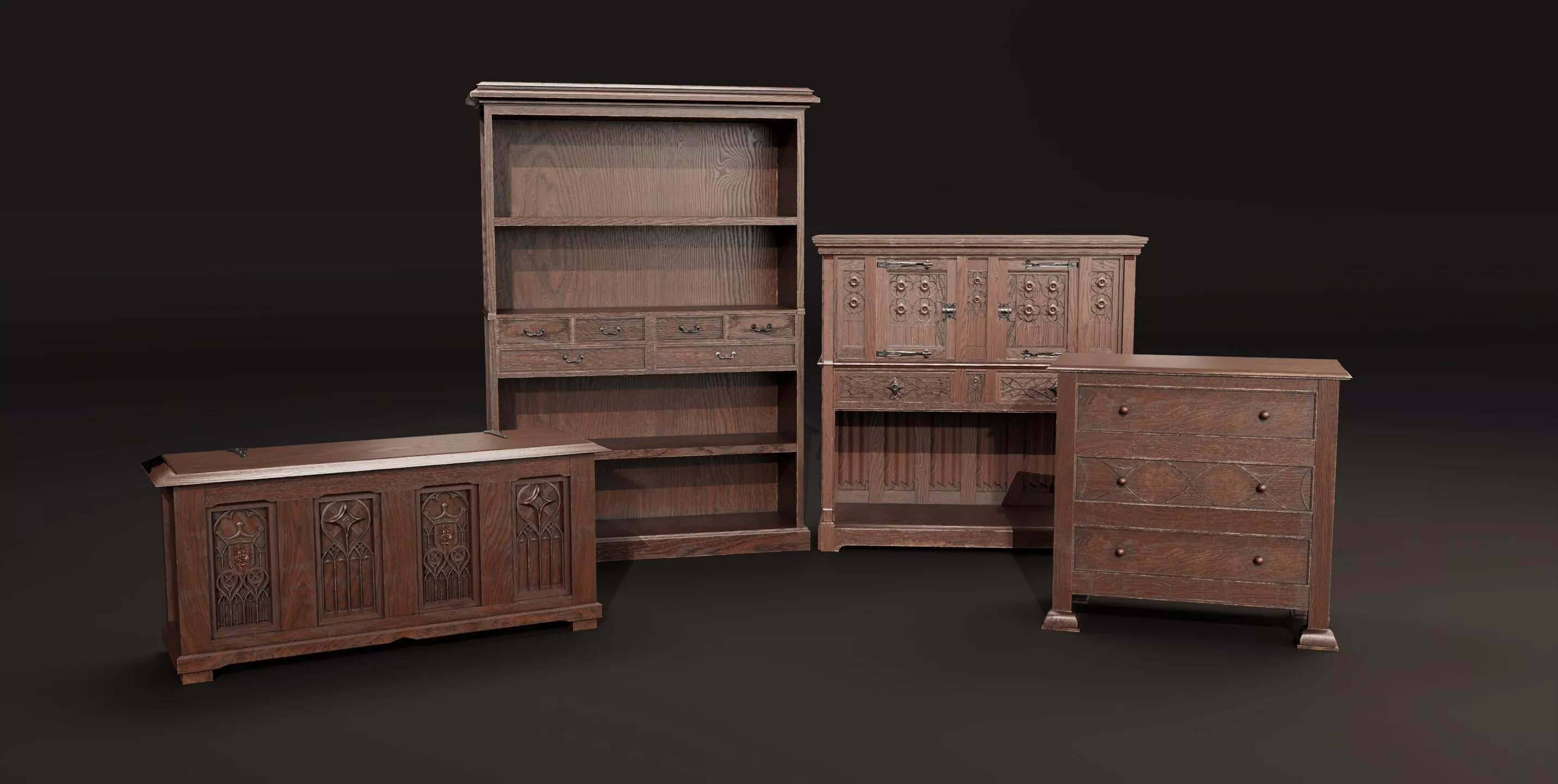 Gothic Furniture Set Volume 1 Low-poly 3D model