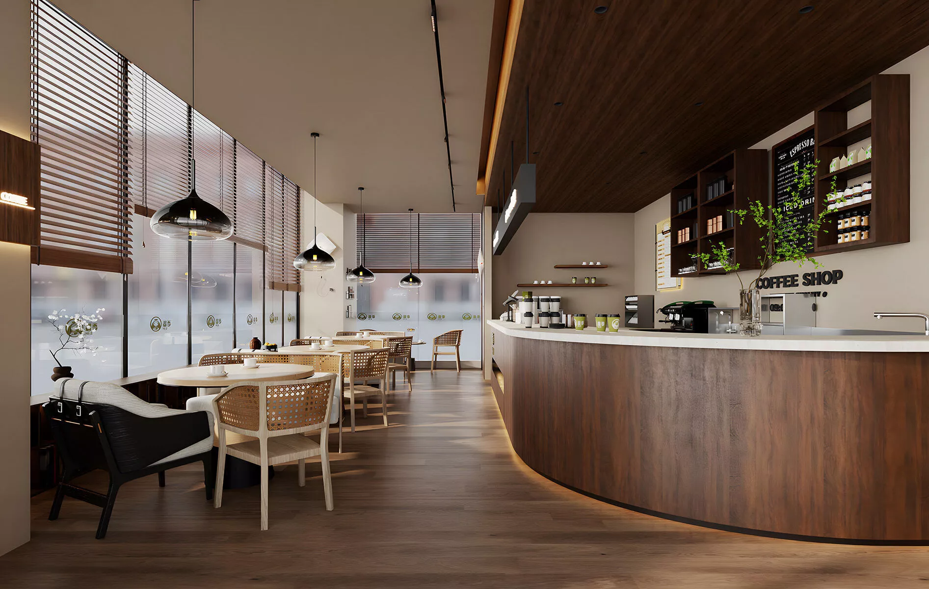 coffee shop blending industrial and wabi-sabi style 3D model