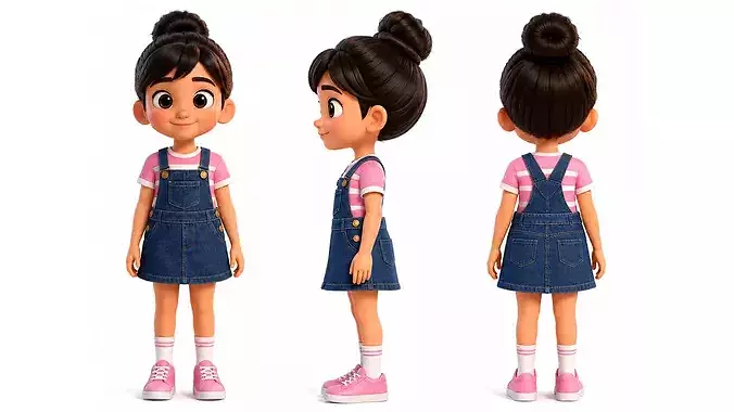 Stylized Cartoon Girl Kid Character Rigged And Animated Child