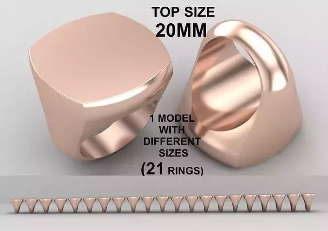 cushion square Signet Ring Base 20 MM top in All sizes 300-MWC