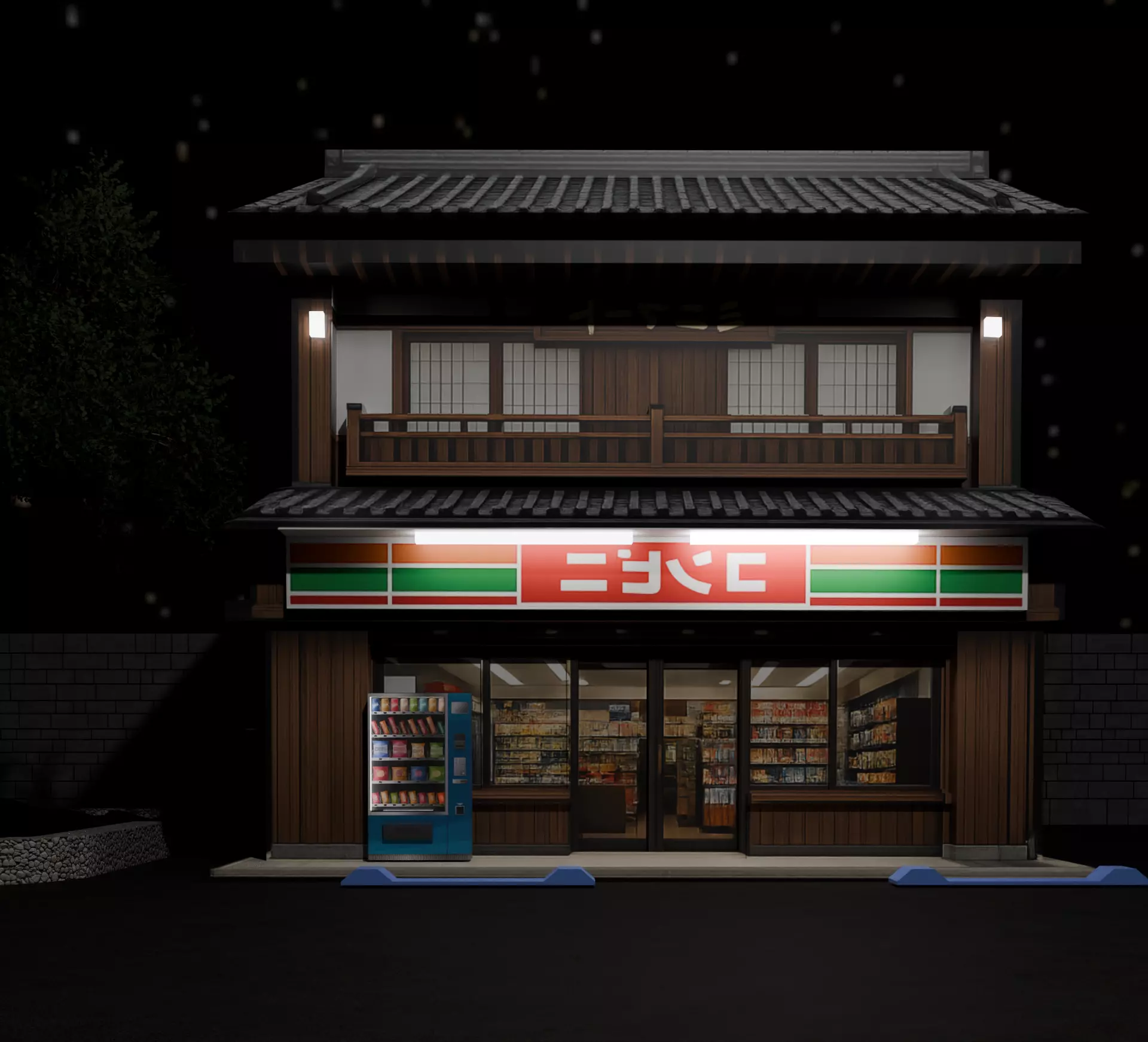 Japanese Style Convenience Store Story Konbini Building 3D Model Low-poly 3D model