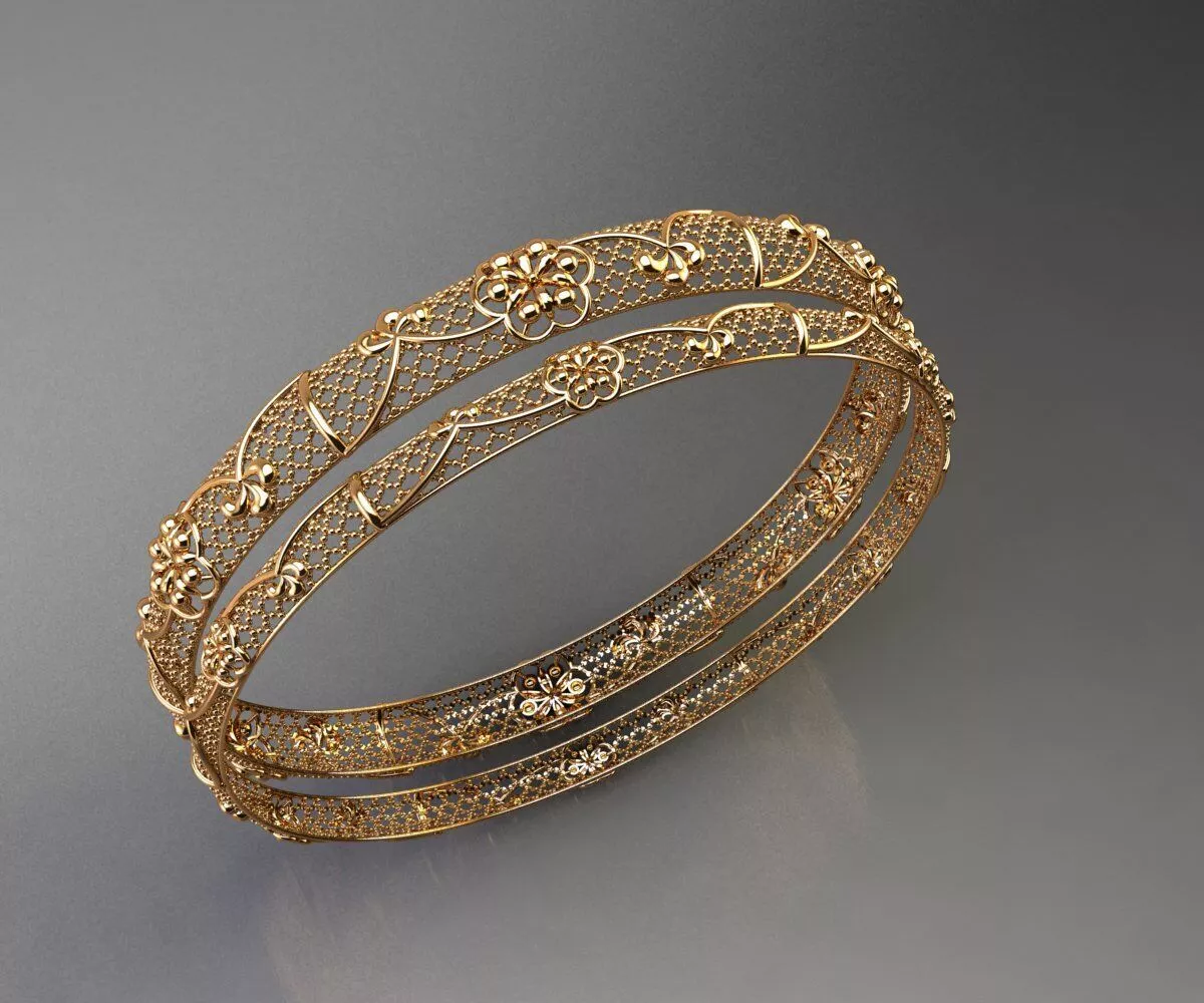 1579 Imperial Wavy Floral Mesh Bangle Set 60MM-10gm 3D print model