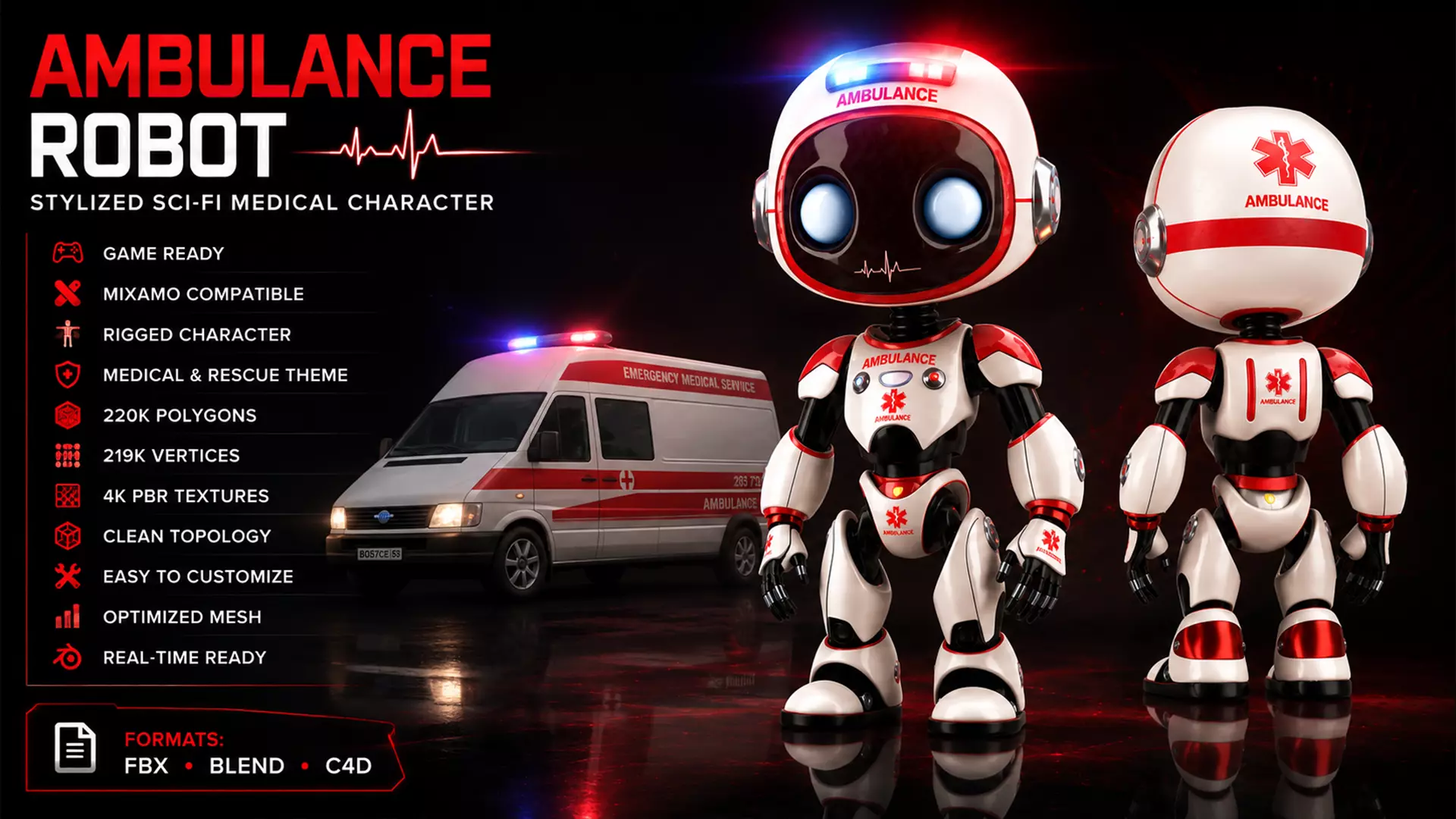 AMBULANCE ROBOT CHARACTER Low-poly 3D model