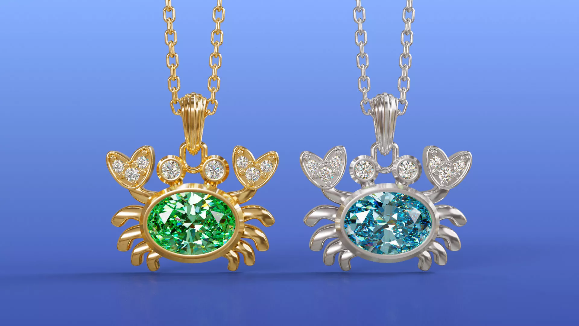Cute Crab Oval Gemstone Pendant Necklace Ocean-inspired 3D print model