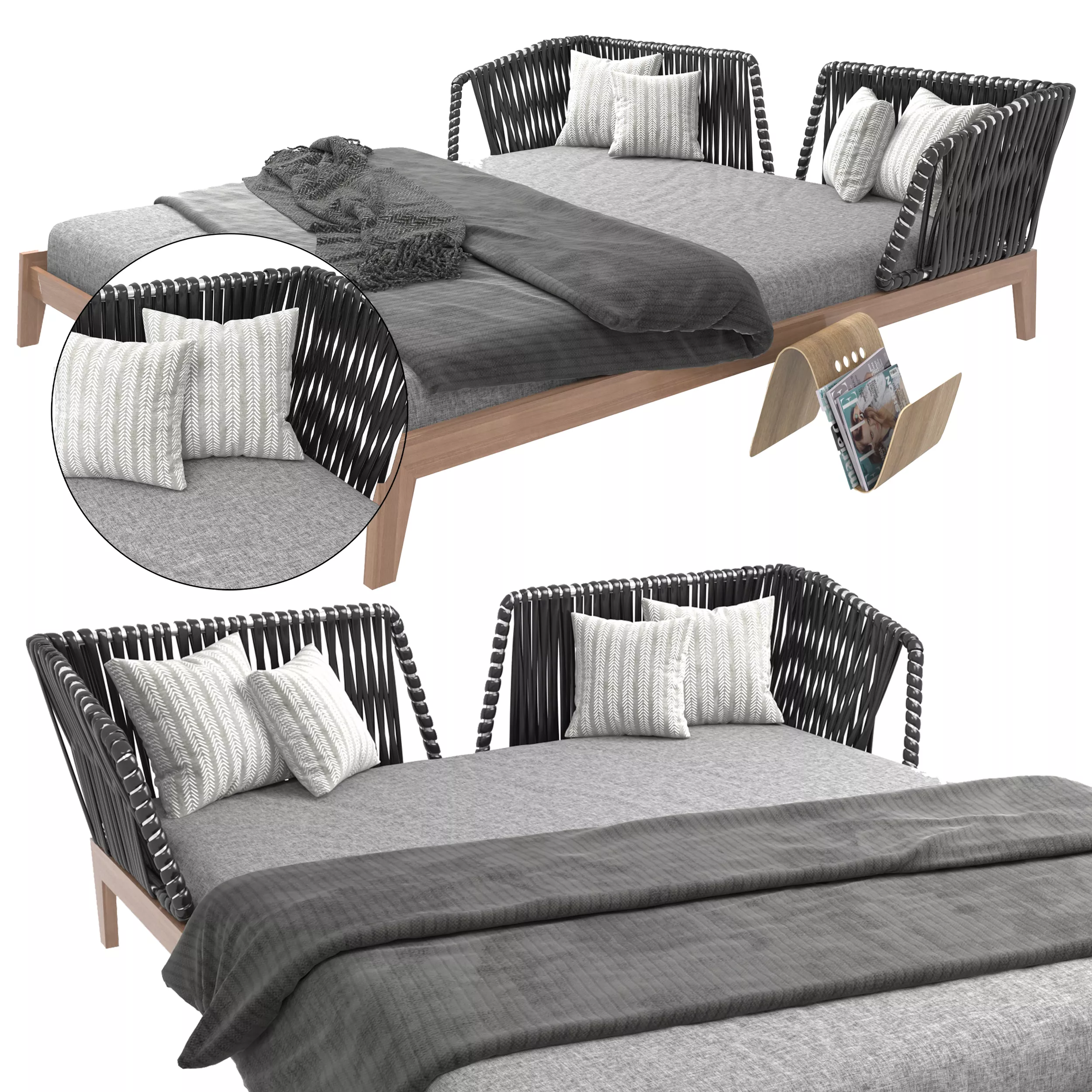 Modern bed with a combination of leather and metal and fabric 3D model