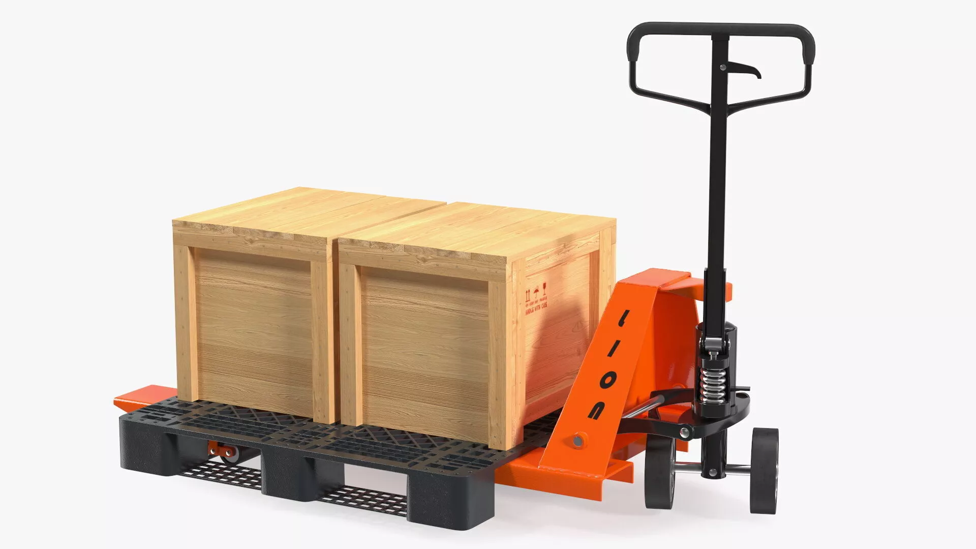 Lion Premium Pallet Jack Rigged with Wooden Crates Rigged 3D model