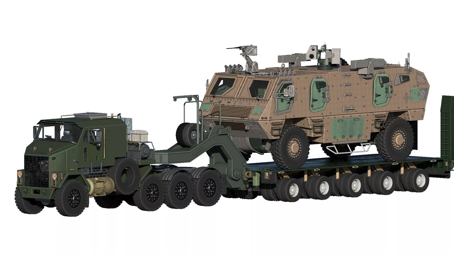 MILITARY TRUCK WITH TRAILER AND TRANSPORTER PERSONNEL CARRIER 3D model