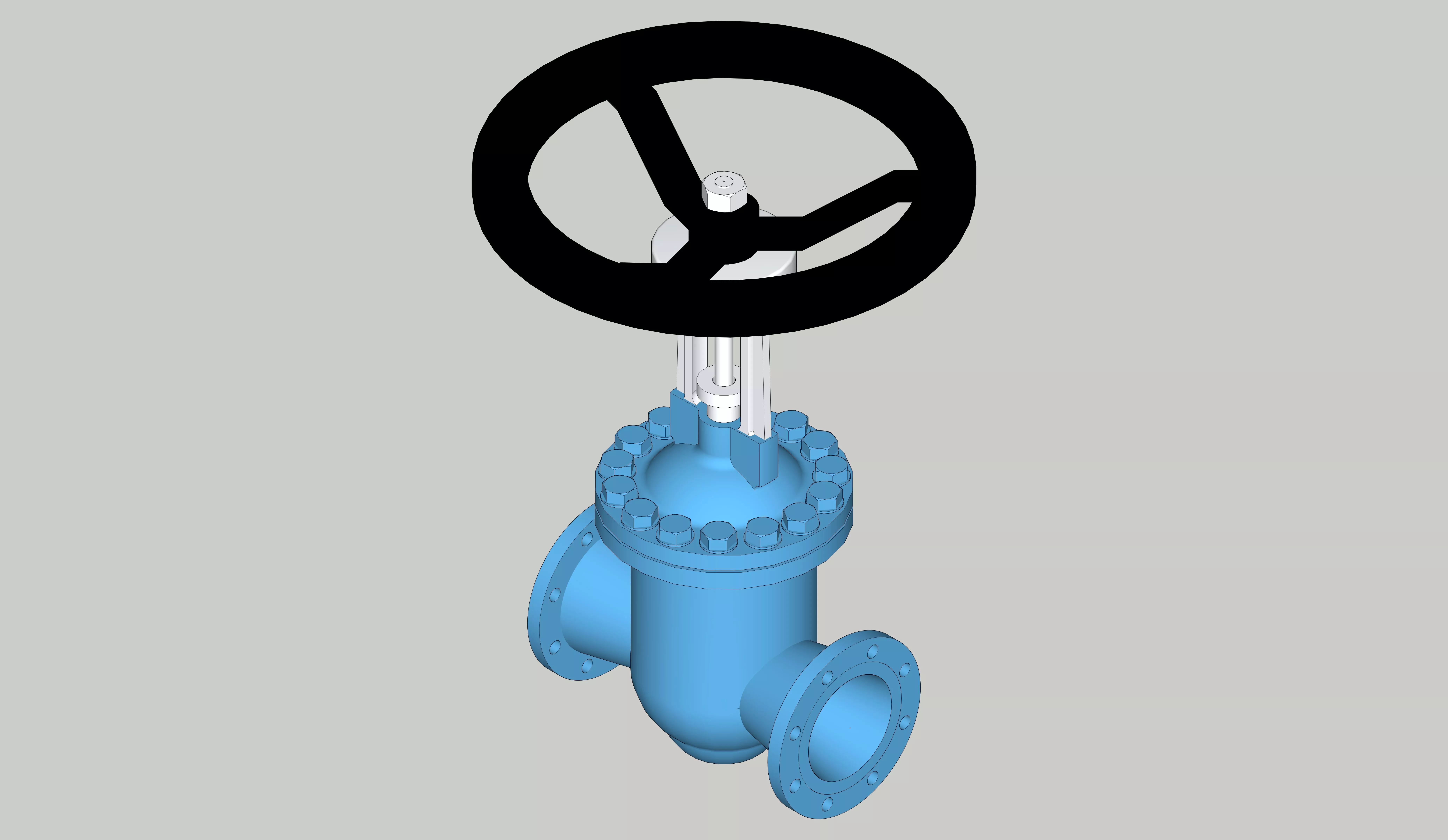 Industrial Flanged Gate Valve 2D Drawing and 3D CAD Model Free 3D model