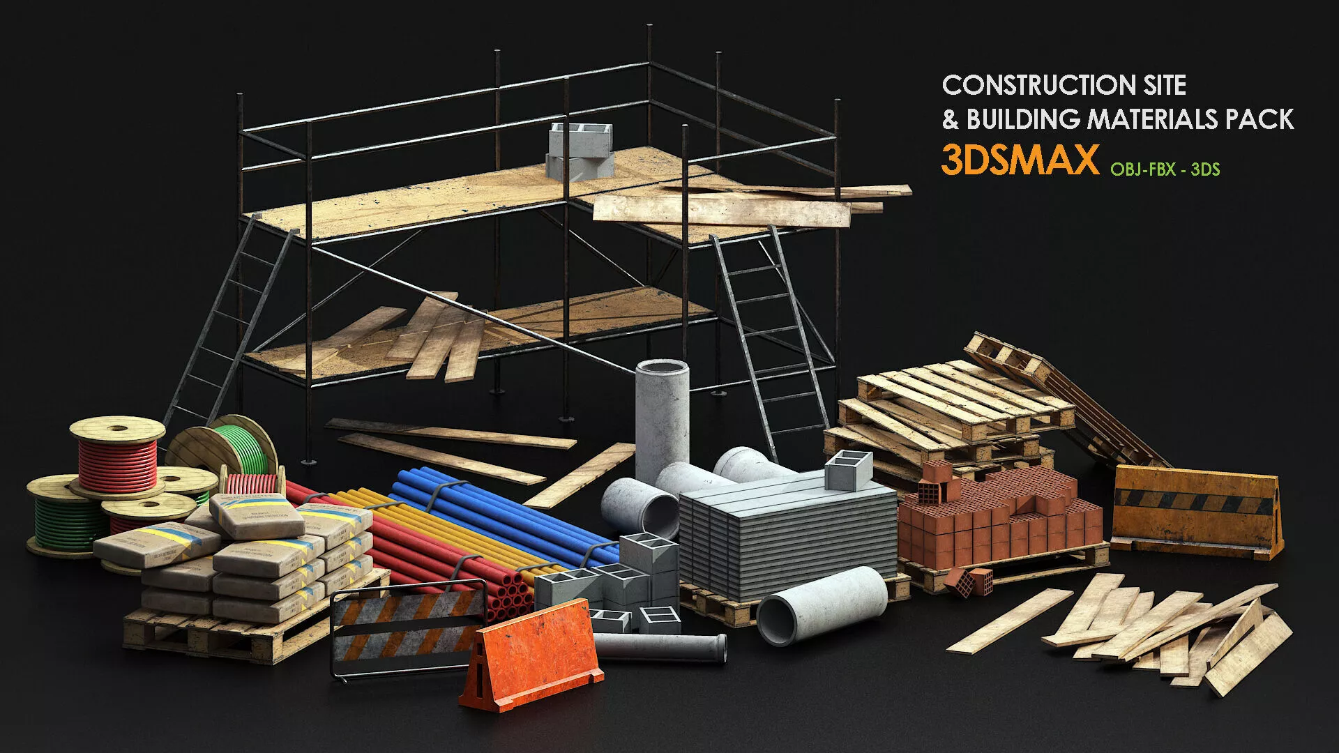 Construction Site Megapack Building Materials PBR Game Ready Low-poly 3D model