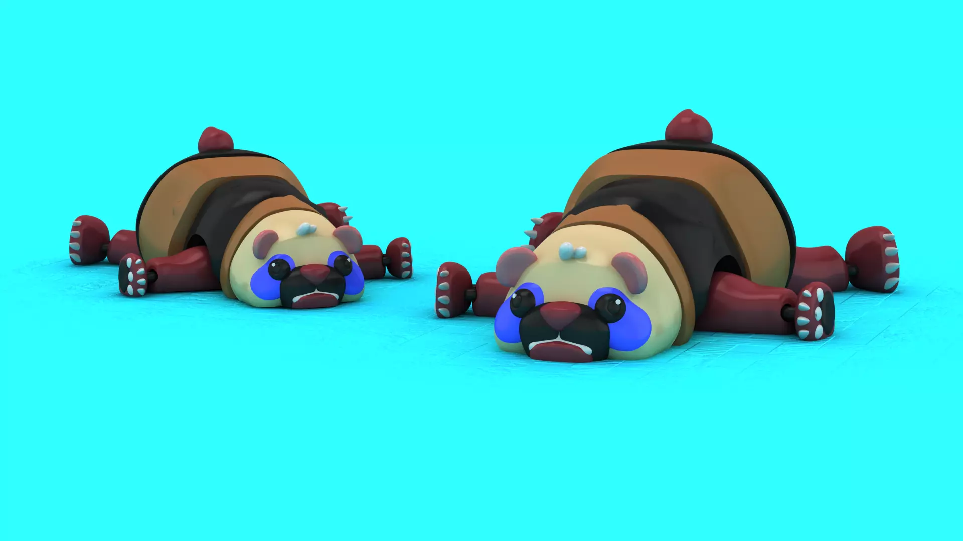 Blue Marked Panda Pups 3D print model