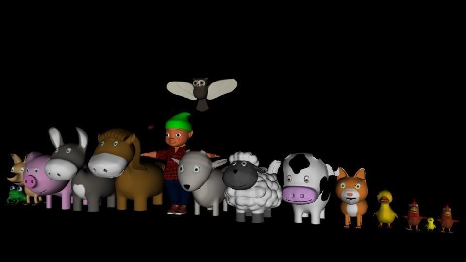 toon animals and gnome Free low-poly 3D model
