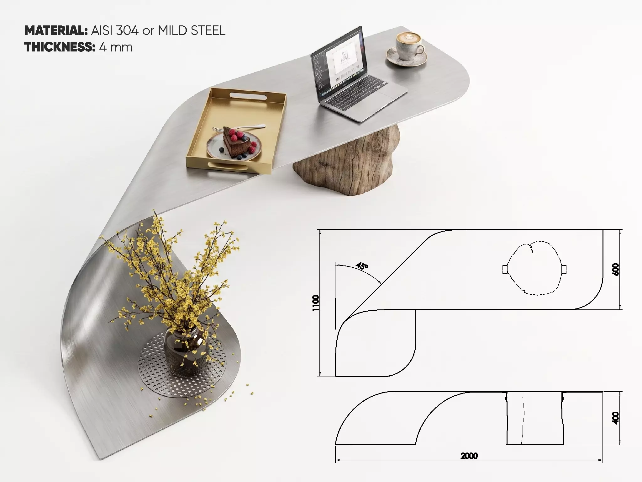 Sheet Steel Coffee Table - CAD and DXF 3D print model