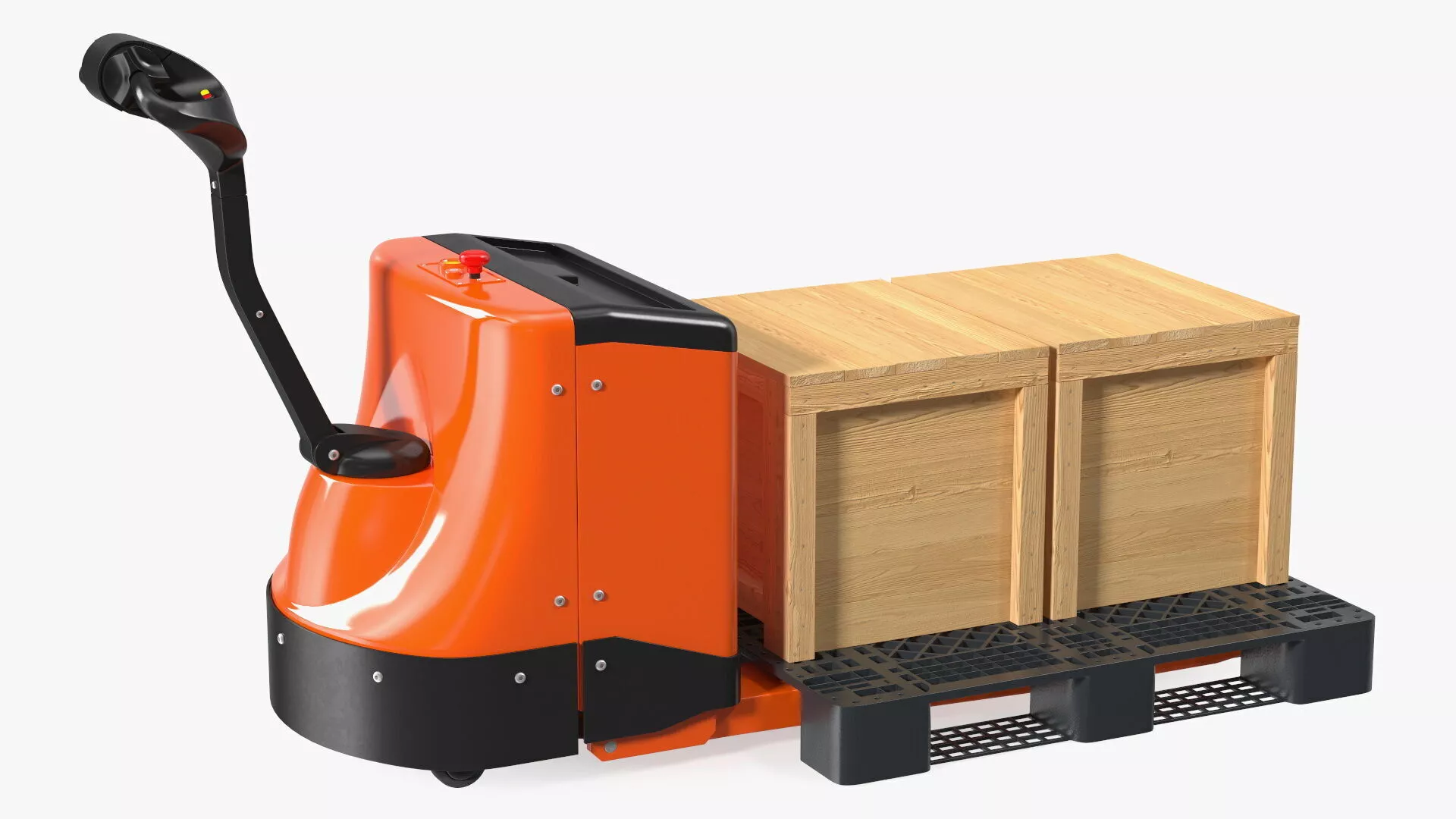 Orange Electric Pallet Truck with Wooden Crates 3D model