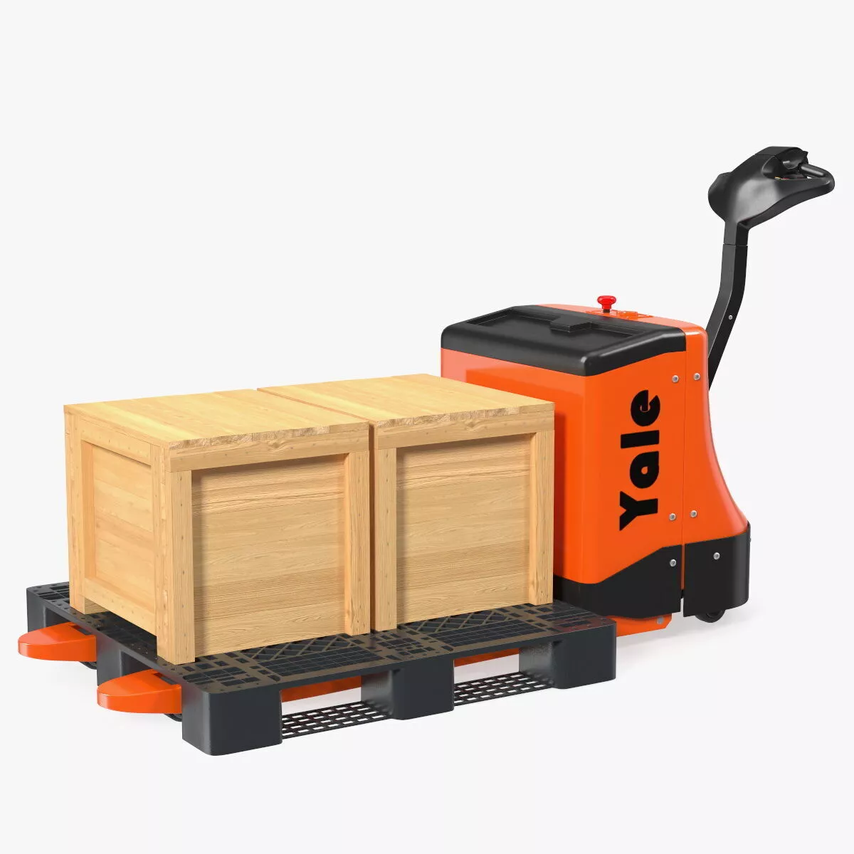 Yale Electric Pallet Truck with Wooden Crates Rigged 3D model