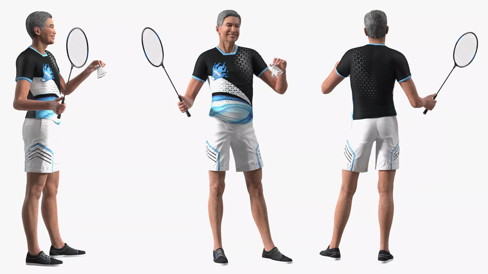 Chinese Elderly Man Badminton Style Rigged 3D model