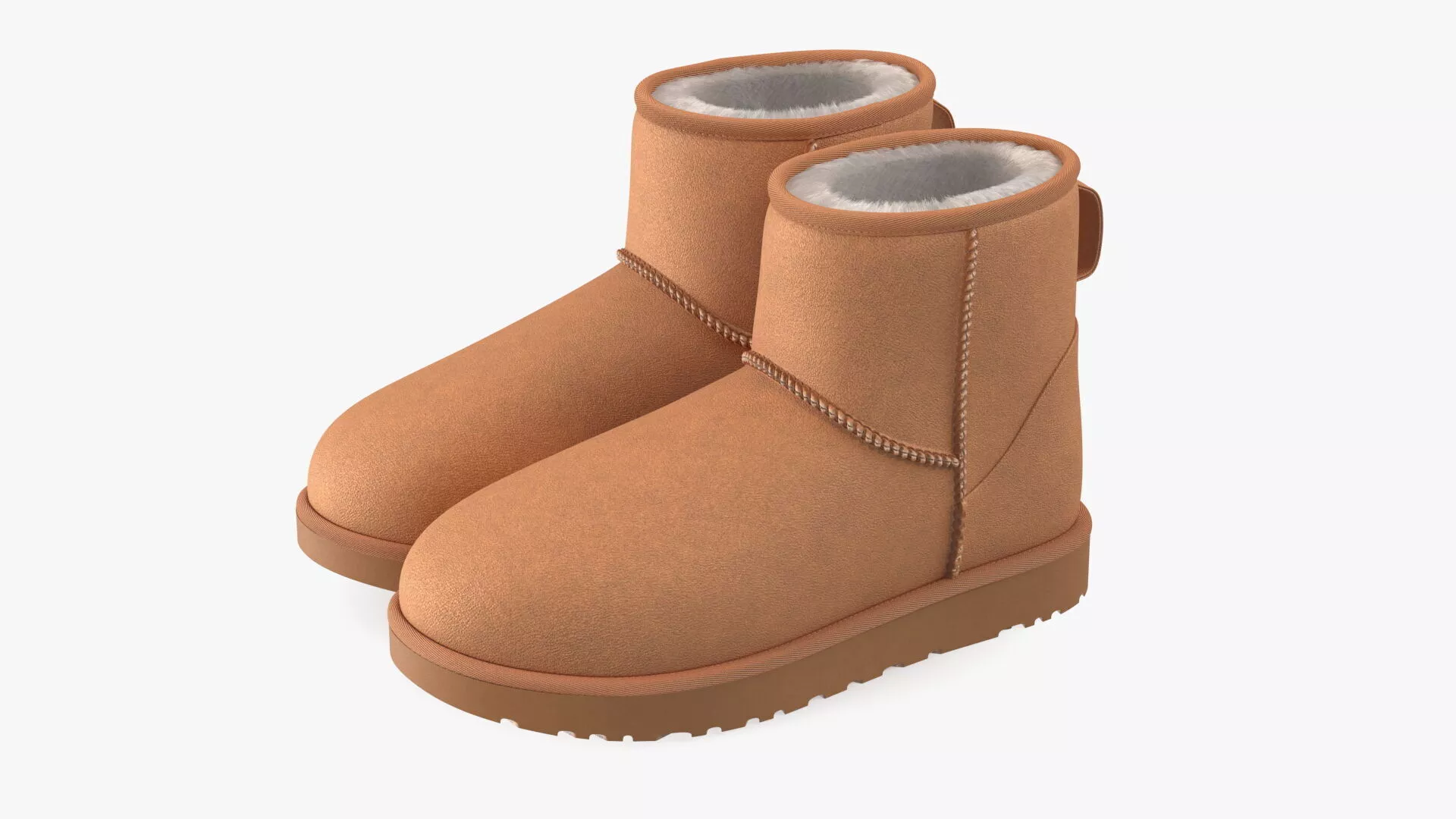 Womens Mini Leather Sheepskin Boots Fur Chestnut 3D model