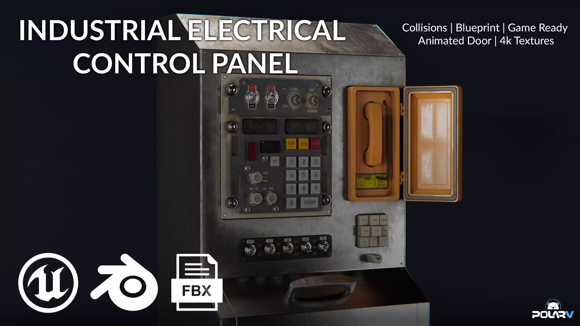 Industrial Electrical Control Panel And Emergency Terminal Low-poly 3D model