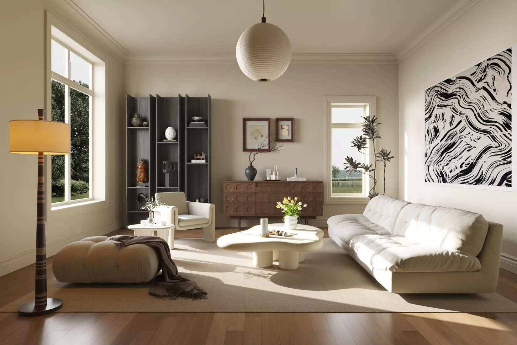 Wabi-sabi villa living room modern living room interior scenes 3D model
