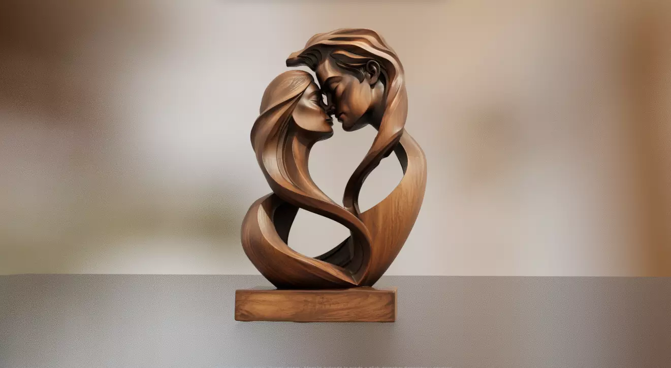 Romantic Wooden Couple Sculpture for 3D Printing and CNC Router 3D print model