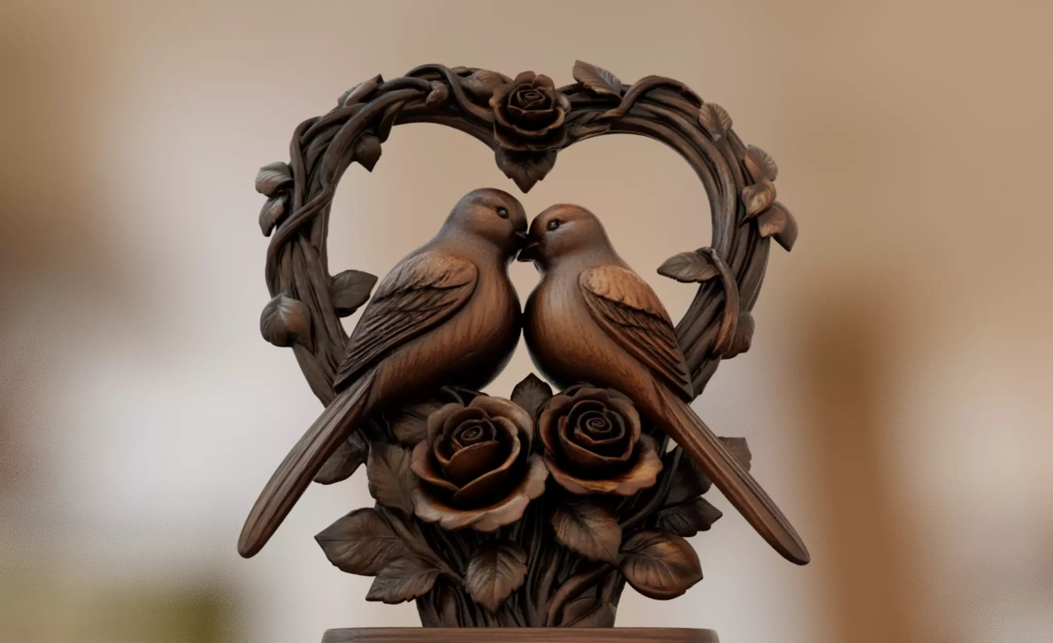 Love Birds Heart Roses for 3D Printing and CNC Router 3D print model