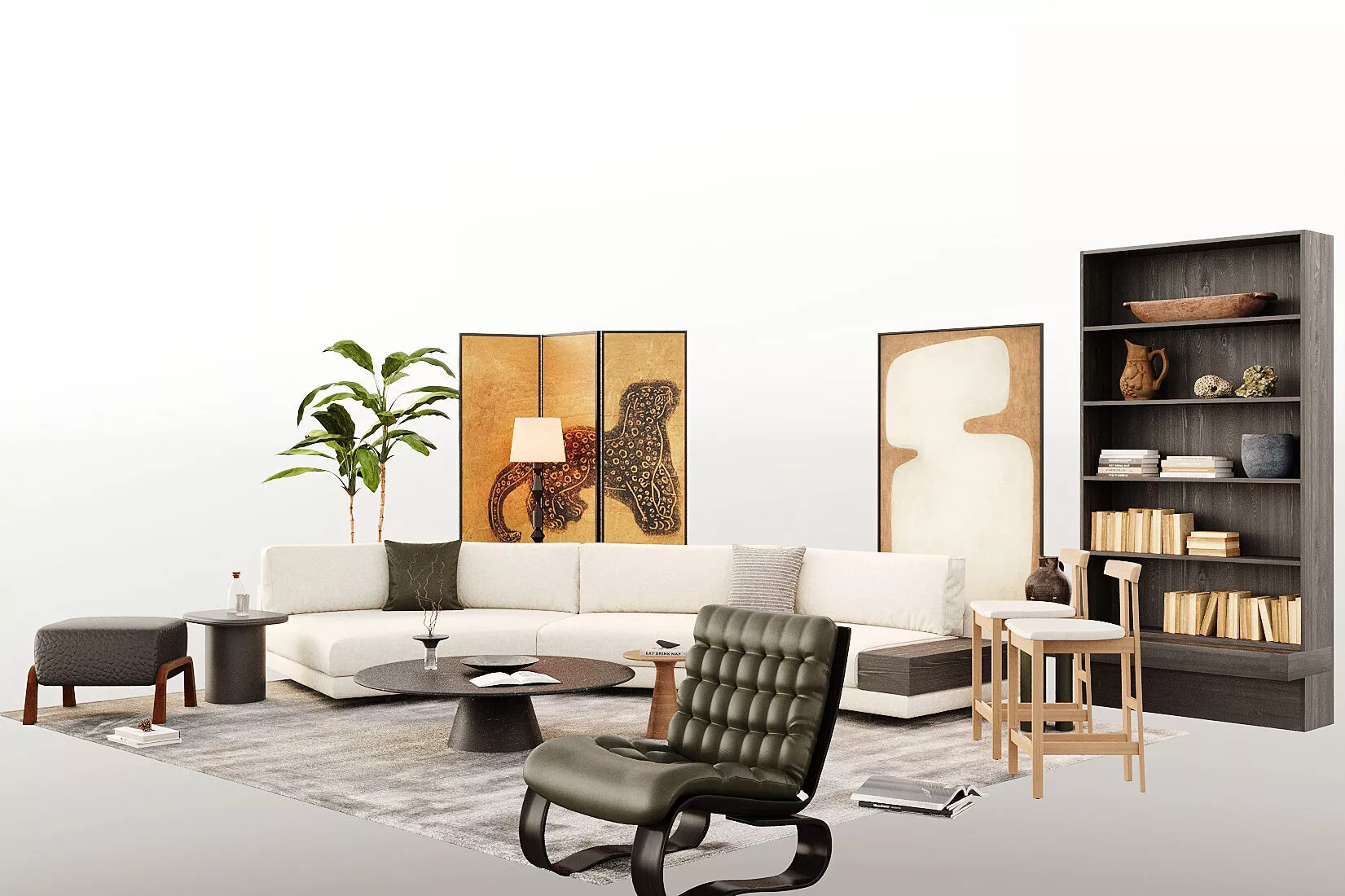 Wabi-sabi villa living room modern living room interior scenes 3D model