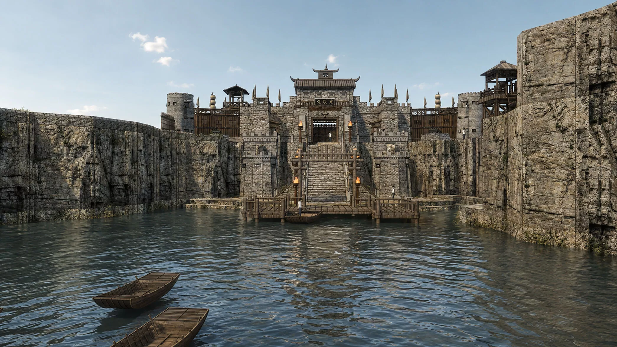 Ancient Cliffside Fortress Stronghold 3D model