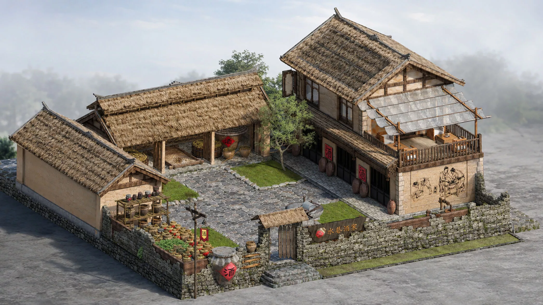 Traditional Chinese Rural Winery Courtyard 3D model
