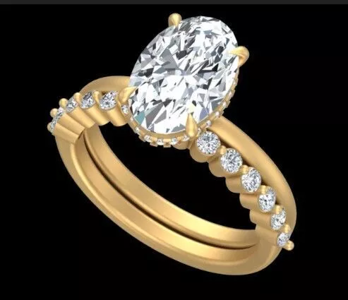 Oval Diamond Engagement Ring with Matching Pave Band 3D print model