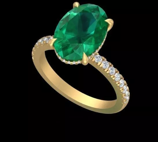 Oval Gemstone Pave Diamond Engagement Ring Free 3D print model