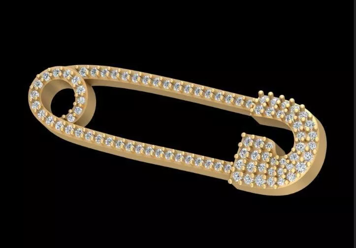 Diamond Pave Safety Pin Pendant Charm 3D Printable Jewelry 3D print model