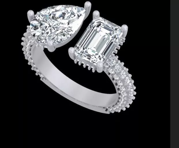 Pear and Emerald Cut Toi et Moi Diamond Pave Ring 3D print model
