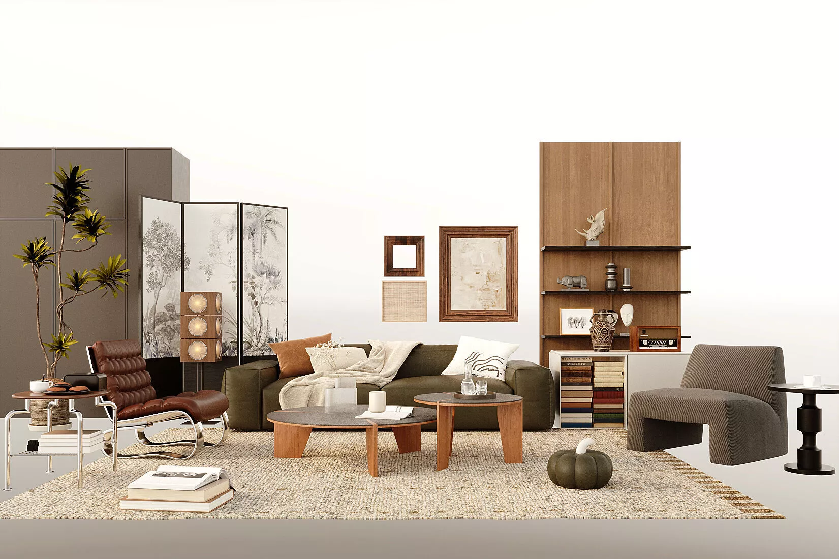 Wabi-sabi villa living room modern living room interior scenes 3D model