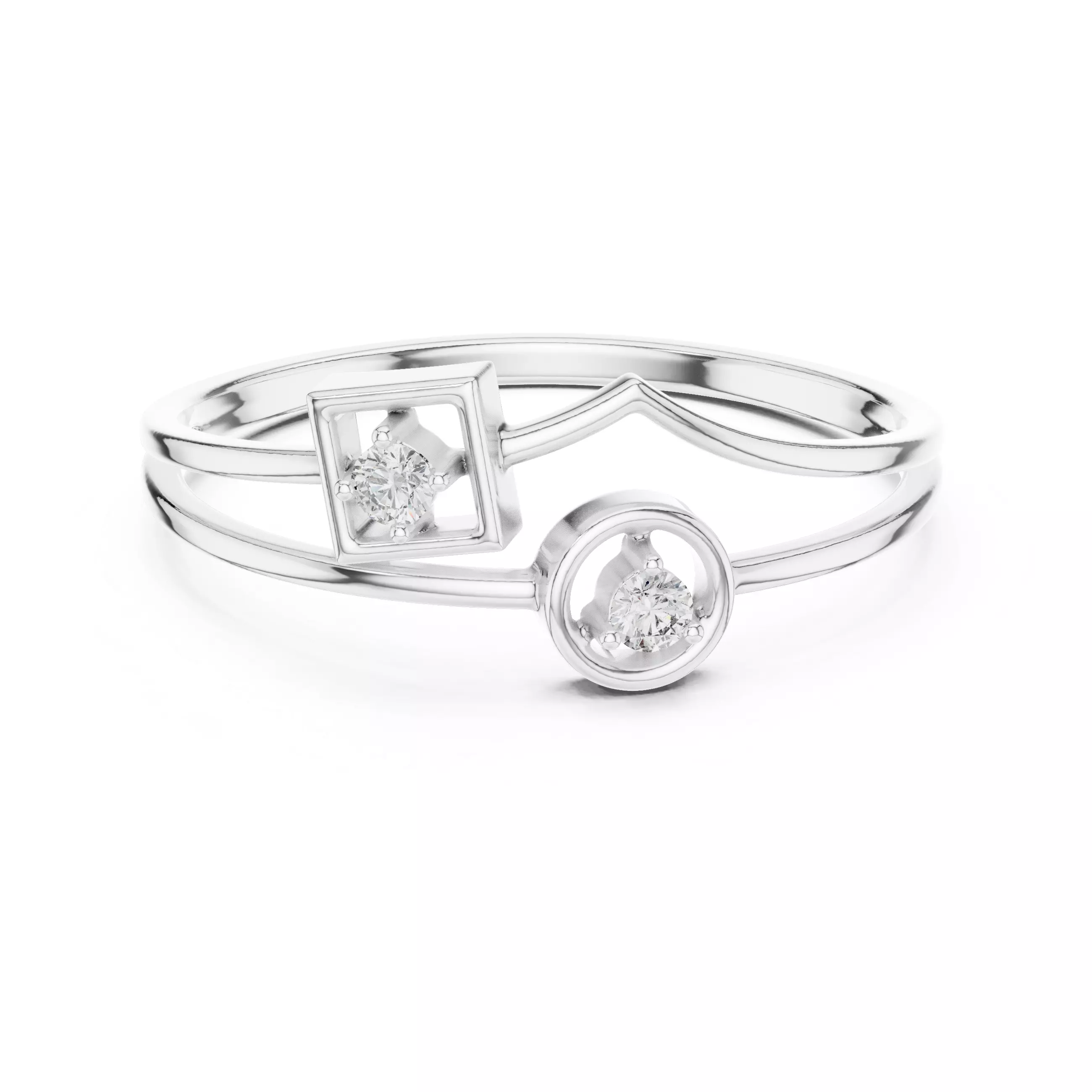 Square Circle Two-Stone Geometric Ring 3D print model