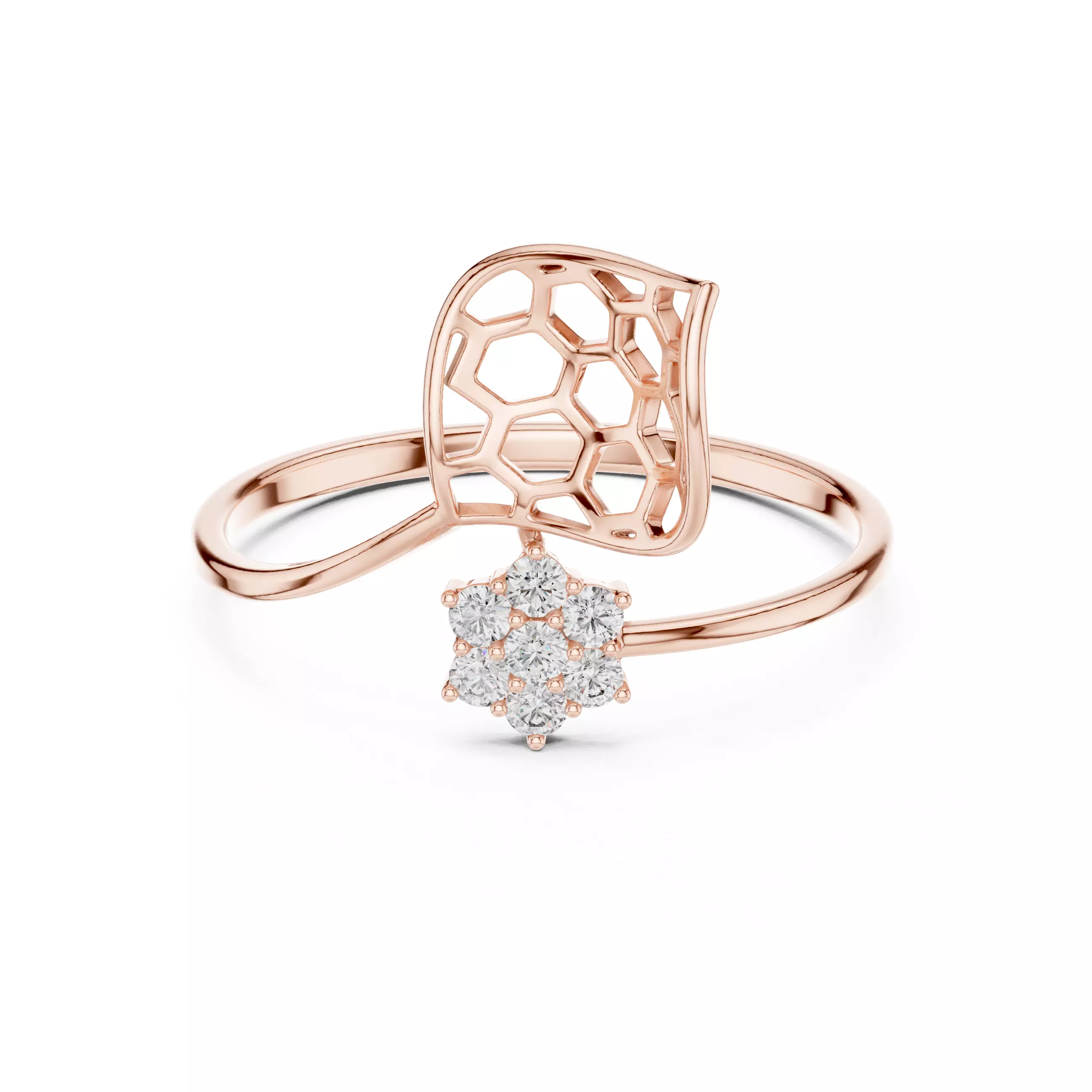 Honeycomb Flower Cluster Diamond Ring 3D Printable Model 3D print model