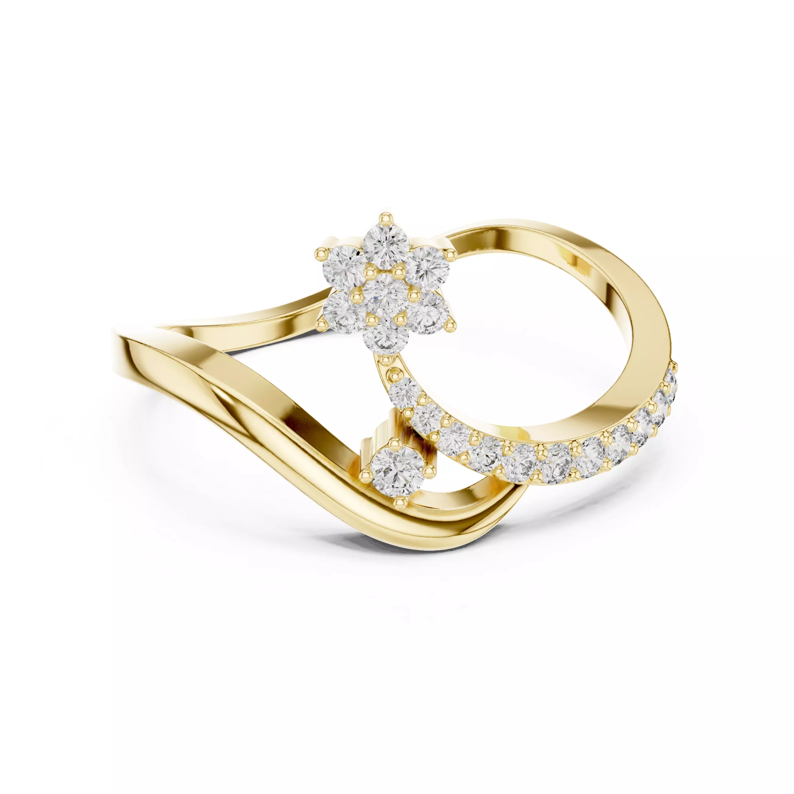 Crescent Moon Floral Diamond Ring 3D Printable Model Free 3D print model