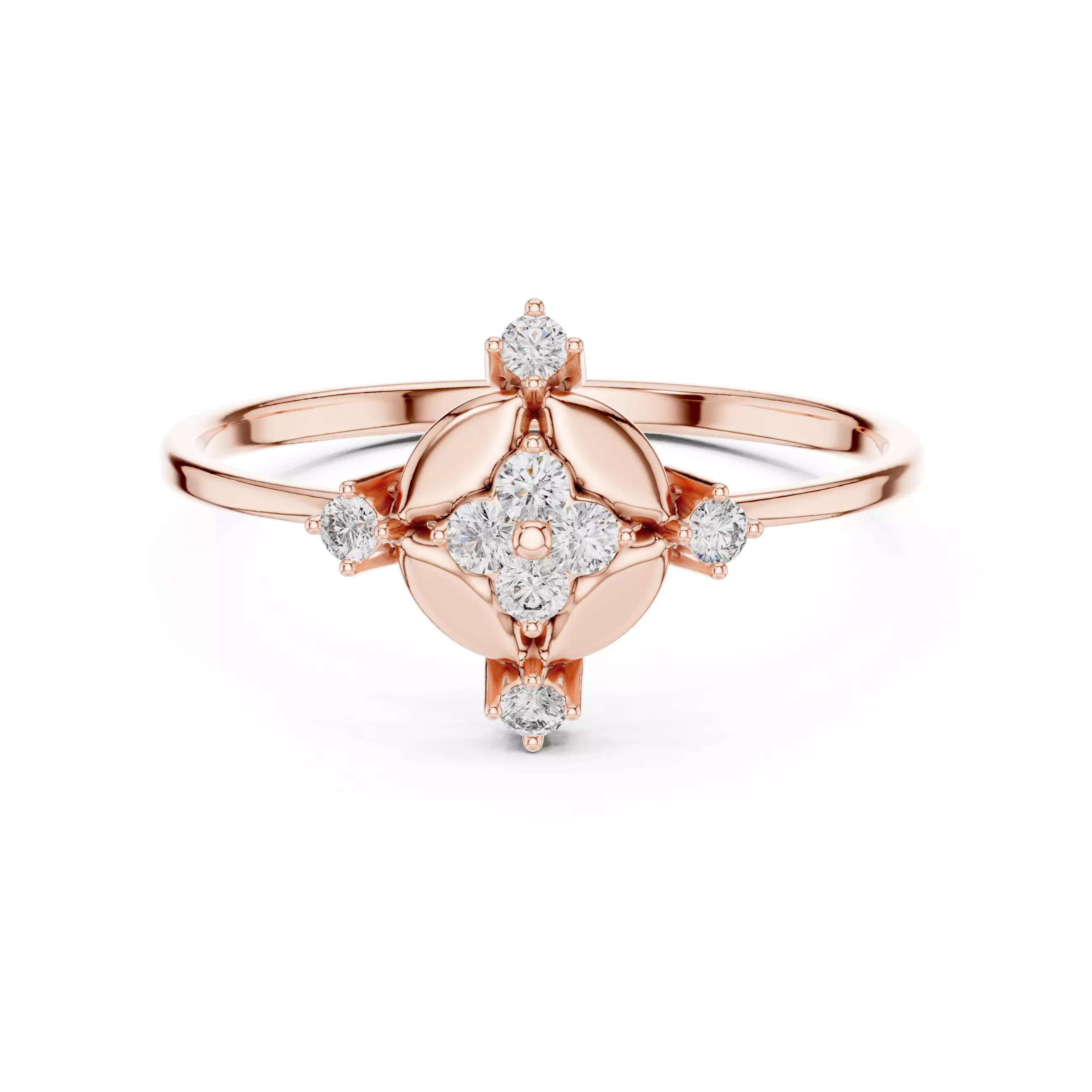 Four-Point Floral Diamond Ring 3D Printable Model Free 3D print model