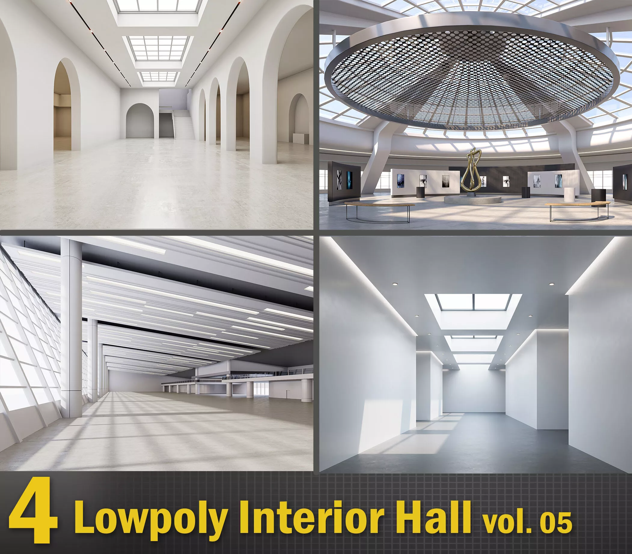 Low poly interior space hall vol05 3D Model Pack