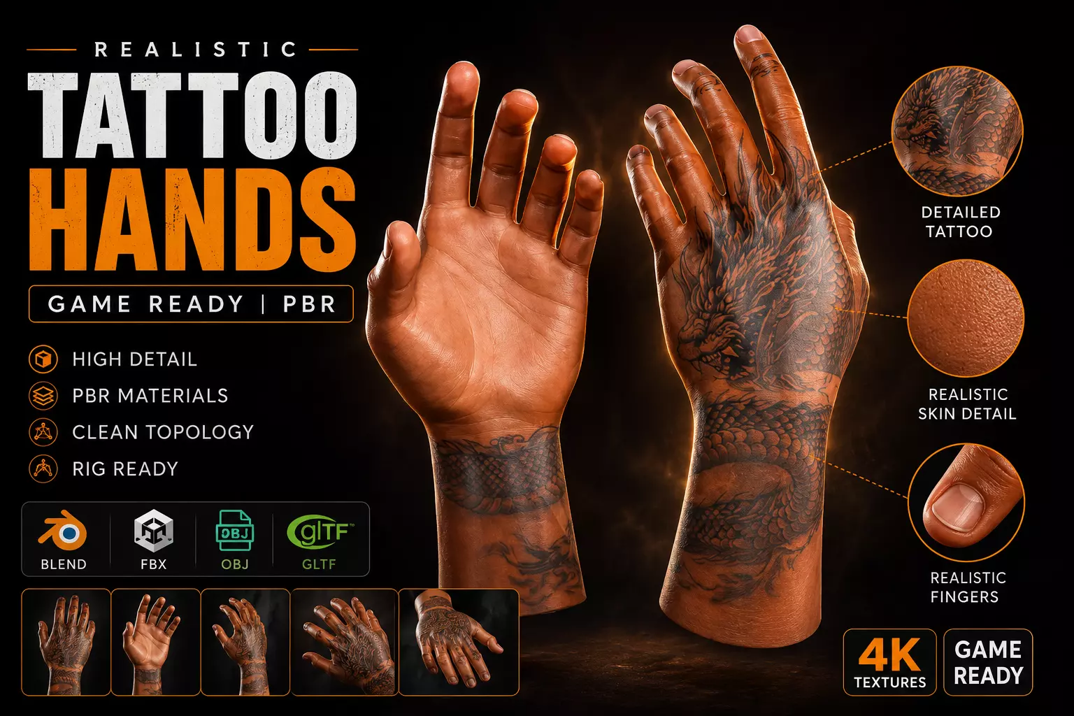 Realistic Human Hand Low-poly 3D model